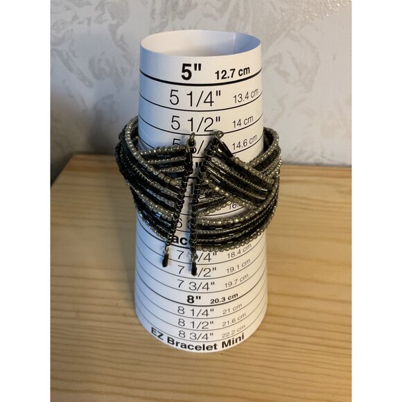 Multi-Strand Beaded Bracelet For Women Black & Silver Wrap Style - Picture 2 of 4